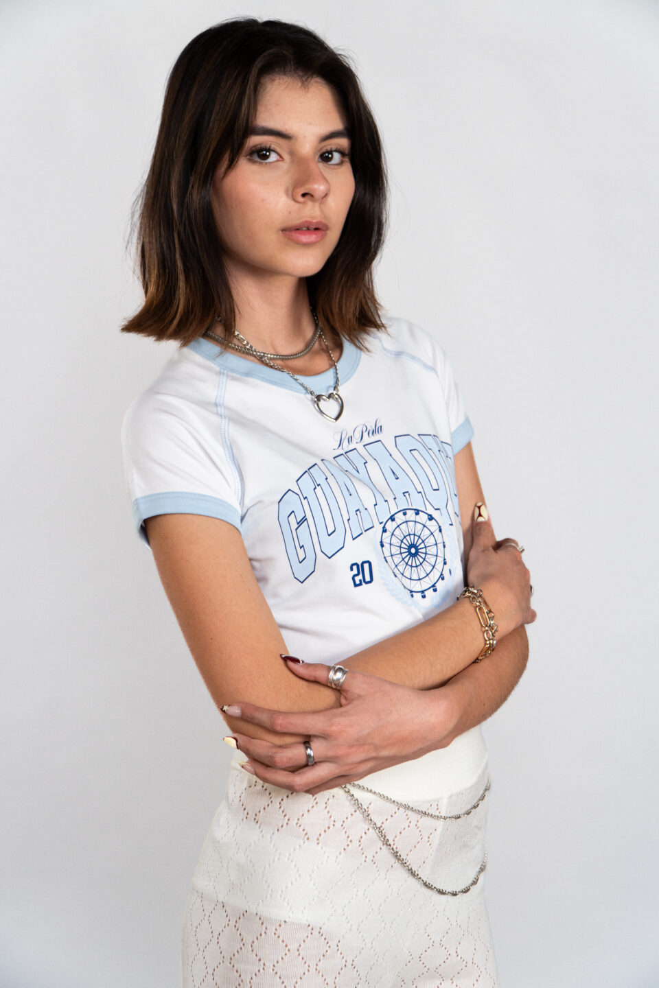 CAMISETA FEM BLANCO/CELESTE -