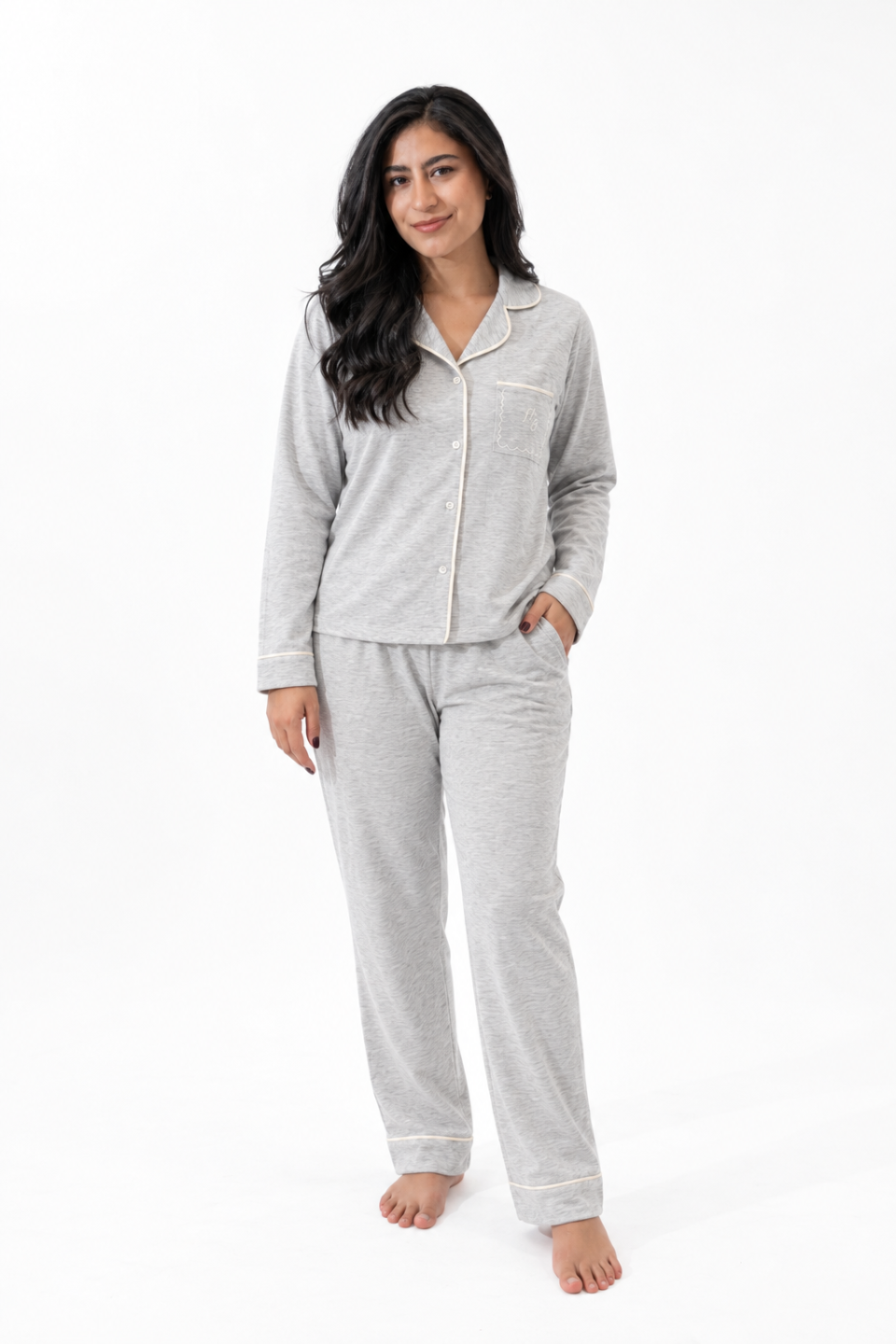 PIJAMA CAMISA/PANT FEME GRIS